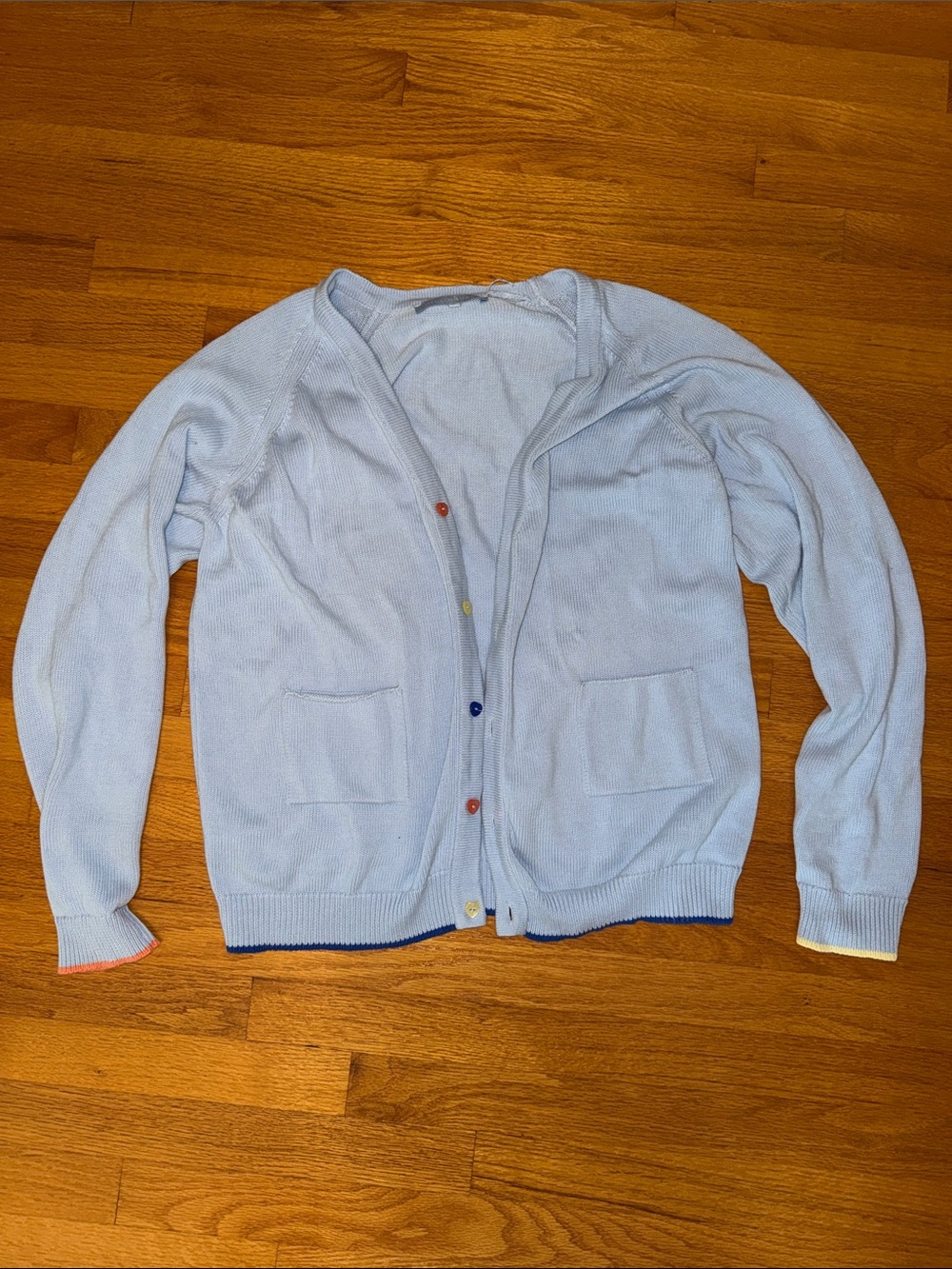 Hill House Light Blue Cotton Cardigan with Multicolor Buttons